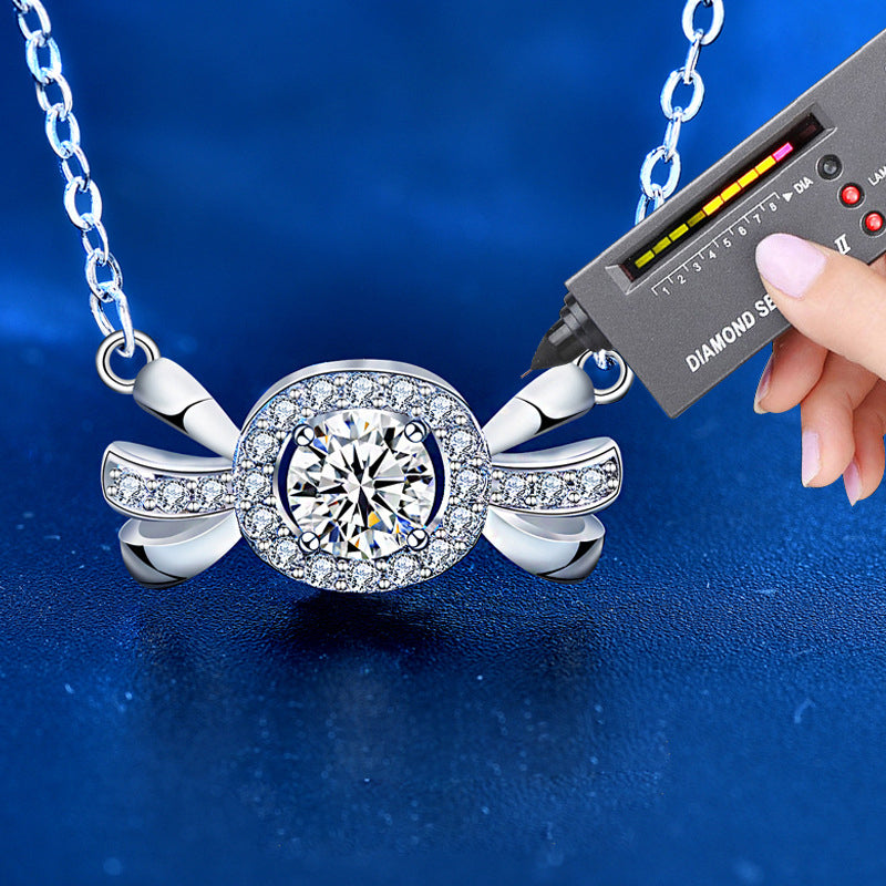 925 Sterling Silver Candy Pendant Necklace with 0.5ct Moissanite & Cross Chain Sweet Playful Jewelry for Women
