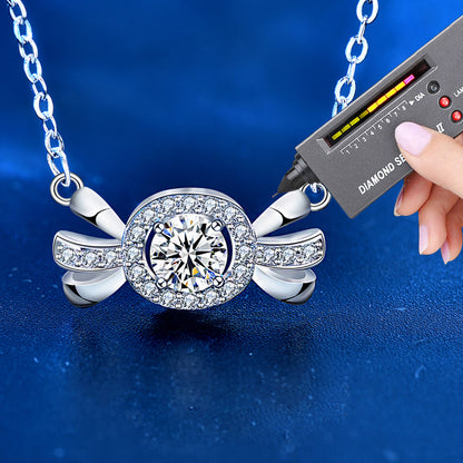 925 Sterling Silver Candy Pendant Necklace with 0.5ct Moissanite & Cross Chain Sweet Playful Jewelry for Women