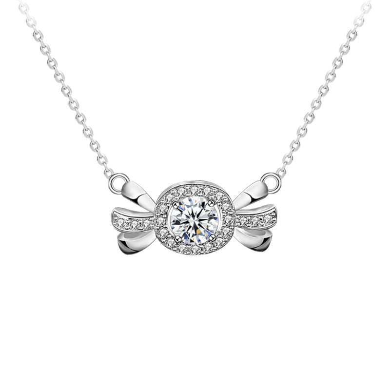 925 Sterling Silver Candy Pendant Necklace with 0.5ct Moissanite & Cross Chain Sweet Playful Jewelry for Women