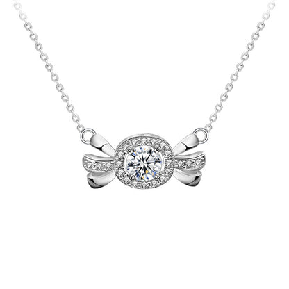 925 Sterling Silver Candy Pendant Necklace with 0.5ct Moissanite & Cross Chain Sweet Playful Jewelry for Women