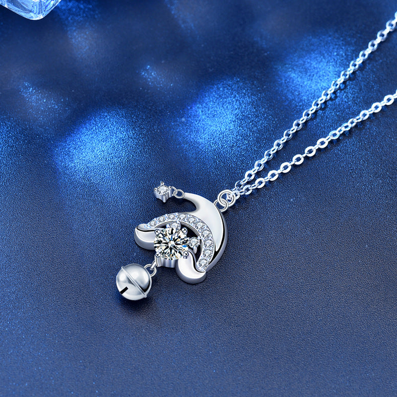 925 Sterling Silver Cartoon Character Pendant Necklace with 0.5ct Moissanite & Cross Chain White Gold Plated Women's Jewelry
