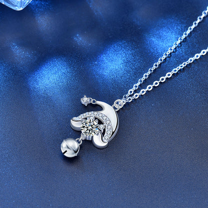925 Sterling Silver Cartoon Character Pendant Necklace with 0.5ct Moissanite & Cross Chain White Gold Plated Women's Jewelry
