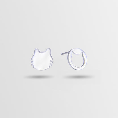 925 Sterling Silver Cat Stud Earrings - Electroplated Minimalist Animal Earrings with Plastic Stoppers