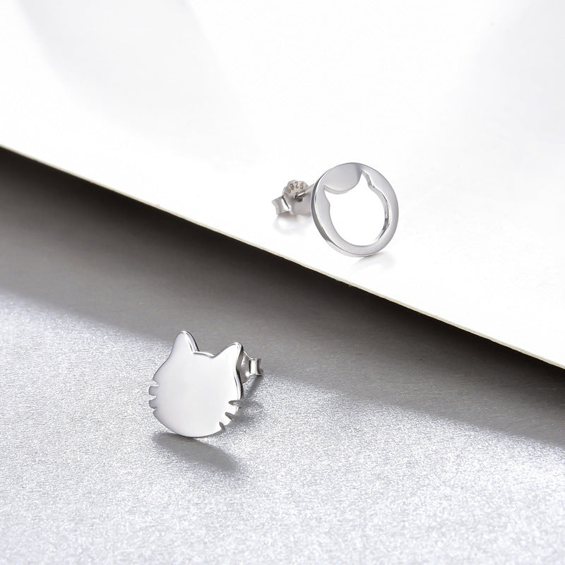 925 Sterling Silver Cat Stud Earrings - Electroplated Minimalist Animal Earrings with Plastic Stoppers
