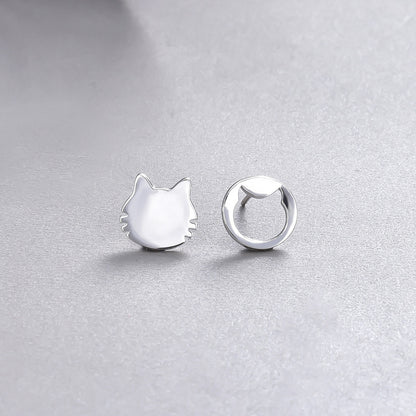 925 Sterling Silver Cat Stud Earrings - Electroplated Minimalist Animal Earrings with Plastic Stoppers