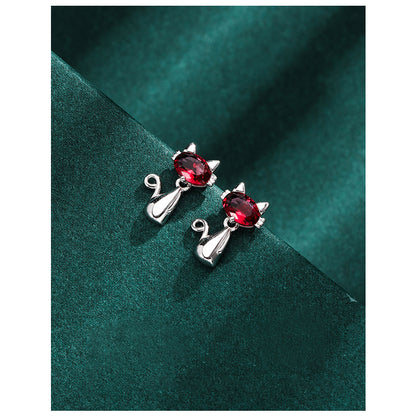925 Sterling Silver Cat Stud Earrings - White Gold Plated Cute Cartoon Earrings with Plastic Backs