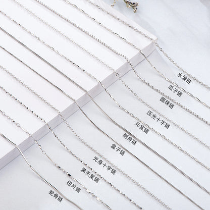 925 Sterling Silver Chains - 9 Style Options in 40+5cm Length with White Gold Plating (Customizable)