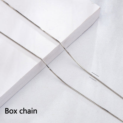 925 Sterling Silver Chains - 9 Style Options in 40+5cm Length with White Gold Plating (Customizable)