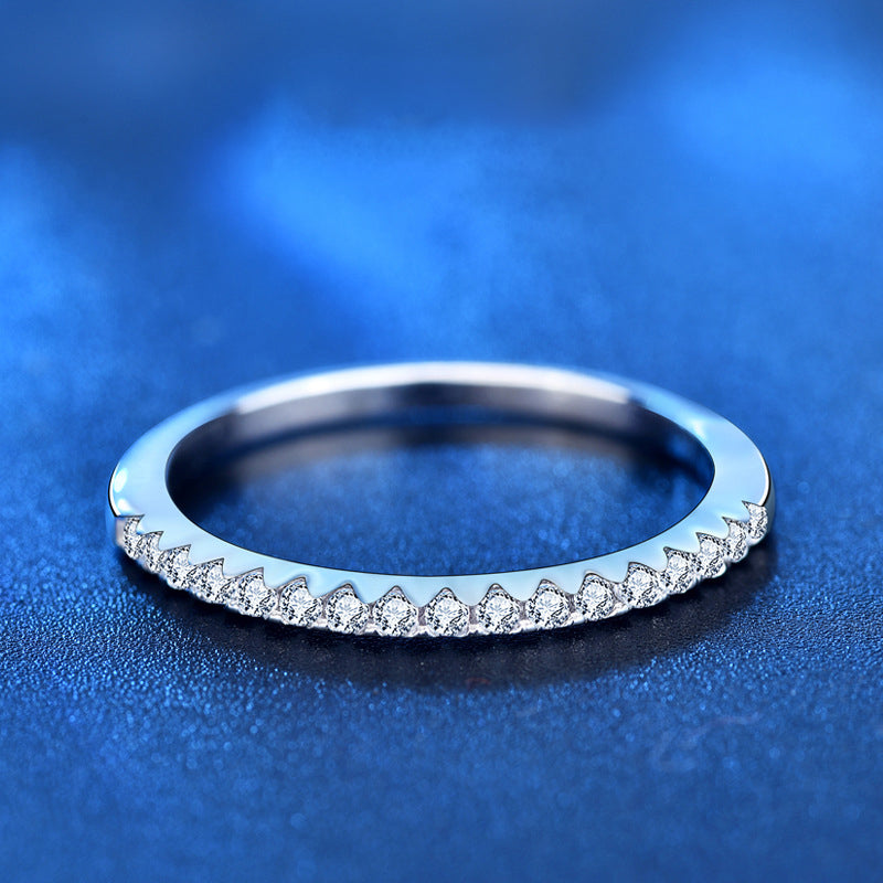 925 Sterling Silver Channel-Set Diamond Ring - 0.05um White Gold Plated Women's Band (Size 5-9）