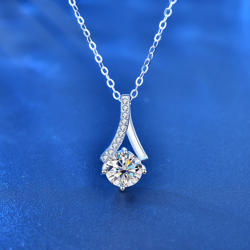 925 Sterling Silver Chinese Character Pendant Necklace with 1ct Moissanite Cross Chain Women's Minimalist Jewelry