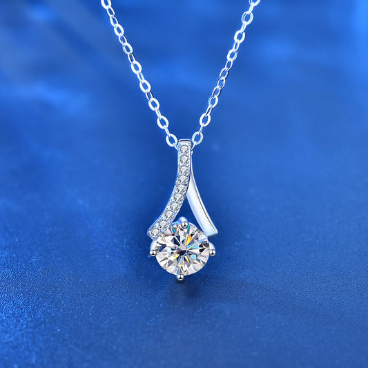 925 Sterling Silver Chinese Character Pendant Necklace with 1ct Moissanite Cross Chain Women's Minimalist Jewelry