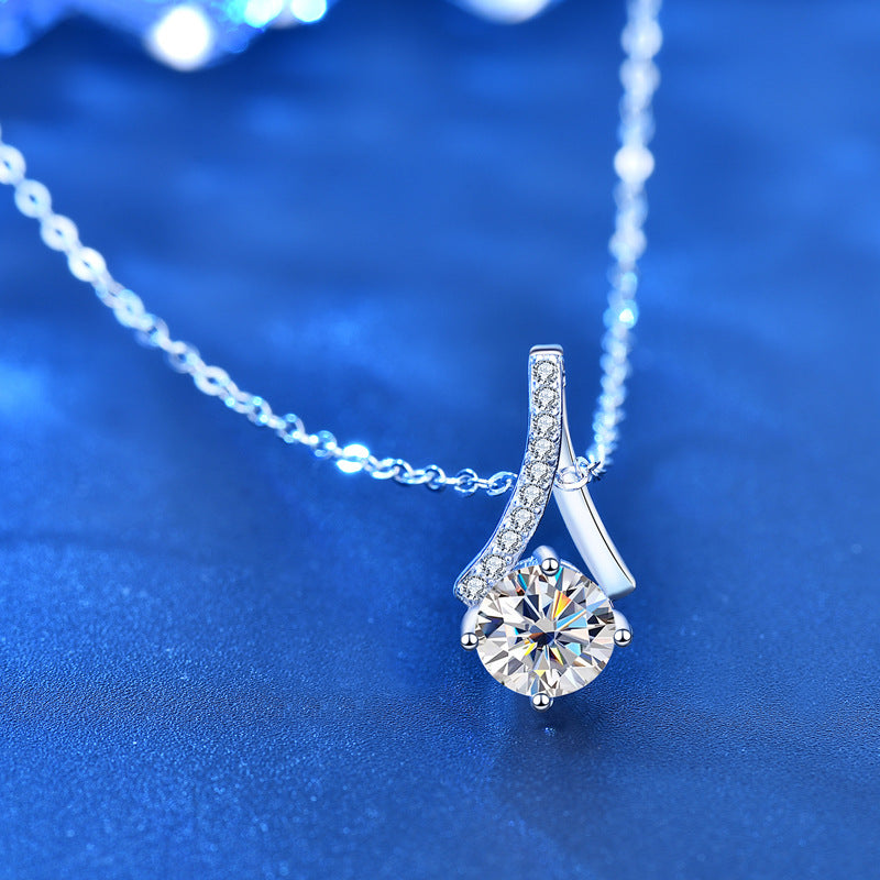 925 Sterling Silver Chinese Character Pendant Necklace with 1ct Moissanite Cross Chain Women's Minimalist Jewelry
