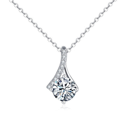 925 Sterling Silver Chinese Character Pendant Necklace with 1ct Moissanite Cross Chain Women's Minimalist Jewelry