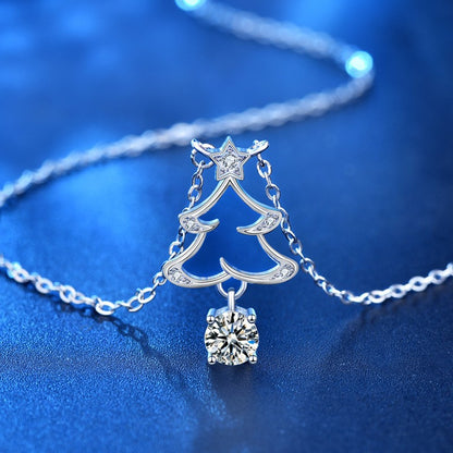 925 Sterling Silver Christmas Bell Pendant Necklace with 0.5ct Moissanite Cross Chain Women's Holiday Jewelry