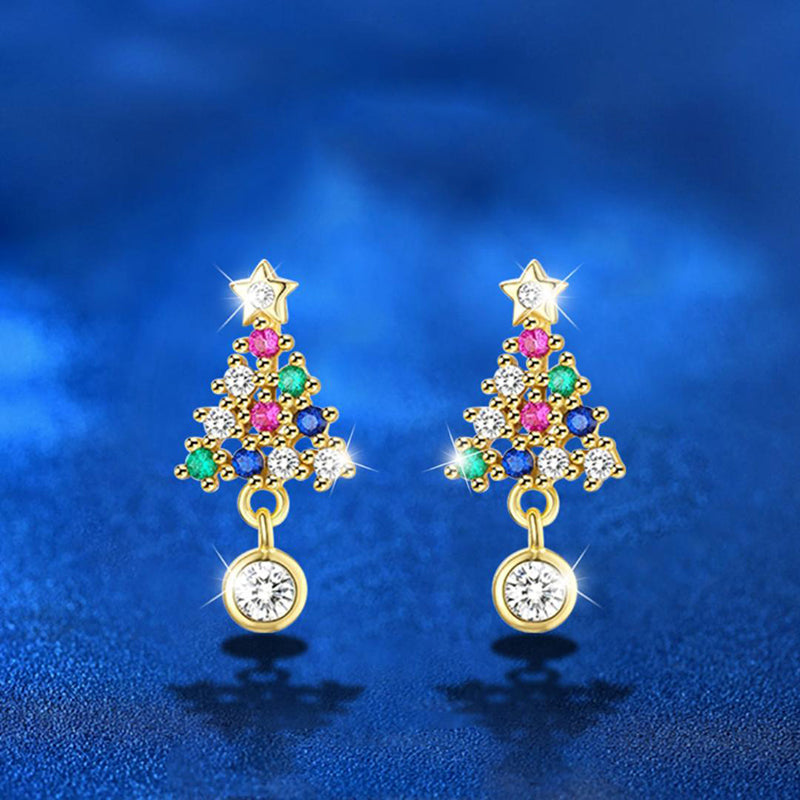 925 Sterling Silver Christmas Gift Box Geometric Stud Earrings with 0.3ct Gold/White Moissanite Festive Holiday Jewelry for Women