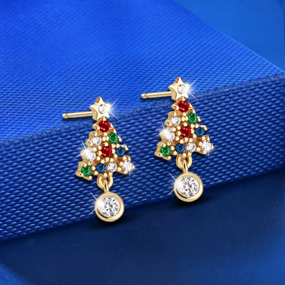 925 Sterling Silver Christmas Gift Box Geometric Stud Earrings with 0.3ct Gold/White Moissanite Festive Holiday Jewelry for Women