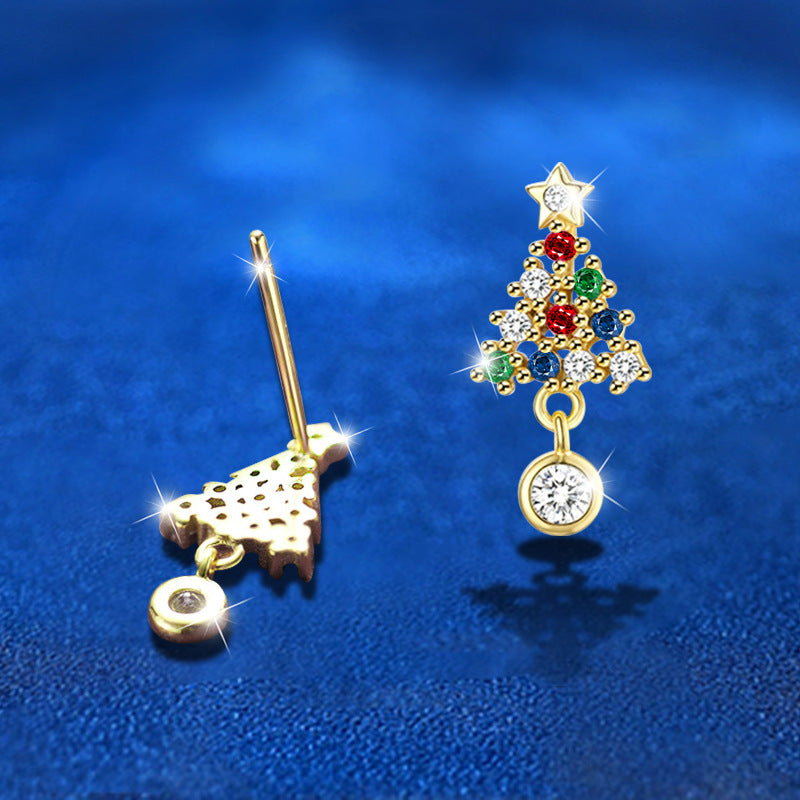 925 Sterling Silver Christmas Gift Box Geometric Stud Earrings with 0.3ct Gold/White Moissanite Festive Holiday Jewelry for Women