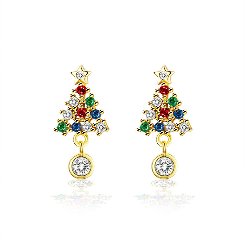 925 Sterling Silver Christmas Gift Box Geometric Stud Earrings with 0.3ct Gold/White Moissanite Festive Holiday Jewelry for Women
