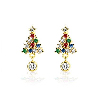 925 Sterling Silver Christmas Gift Box Geometric Stud Earrings with 0.3ct Gold/White Moissanite Festive Holiday Jewelry for Women
