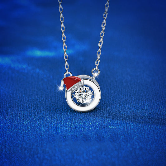 925 Sterling Silver Christmas Gift Box & Santa Pendant Necklace with 0.5ct Moissanite Cross Chain Women's Unique Holiday Jewelry