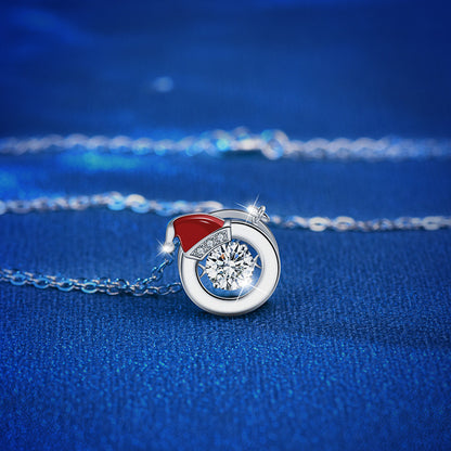 925 Sterling Silver Christmas Gift Box & Santa Pendant Necklace with 0.5ct Moissanite Cross Chain Women's Unique Holiday Jewelry