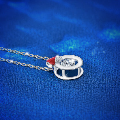 925 Sterling Silver Christmas Gift Box & Santa Pendant Necklace with 0.5ct Moissanite Cross Chain Women's Unique Holiday Jewelry