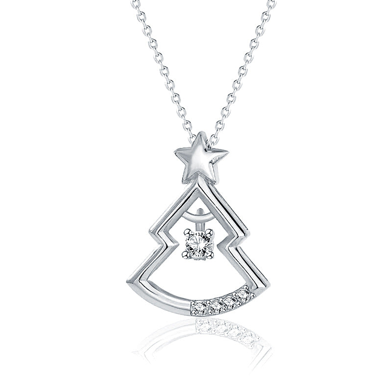 925 Sterling Silver Christmas Tree Pendant Necklace for Women-White Gold/Rose Gold Plated Cross Chain, Dainty Holiday Jewelry Gift