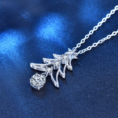 925 Sterling Silver Christmas Tree Pendant Necklace with 0.5ct Moissanite Cross Chain Women's Holiday Jewelry