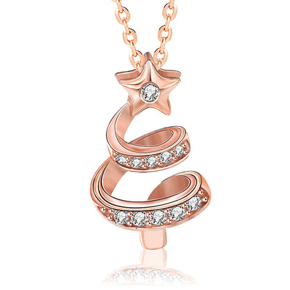 925 Sterling Silver Christmas Tree Pendant Necklace with Zircon Cross Chain Women's Edgy Sweet Jewelry