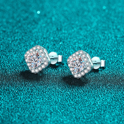 925 Sterling Silver Chunky Square Moissanite Stud Earrings - PT950 Gold Plated (1CT/2CT Options)