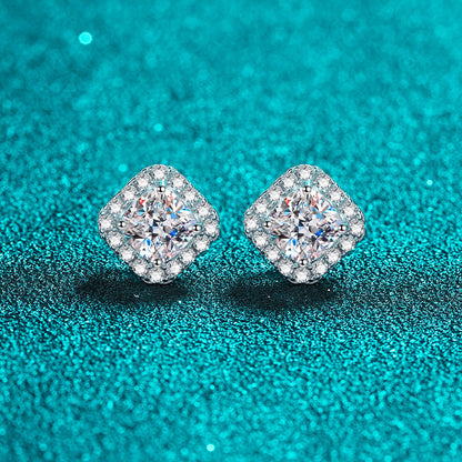 925 Sterling Silver Chunky Square Moissanite Stud Earrings - PT950 Gold Plated (1CT/2CT Options)