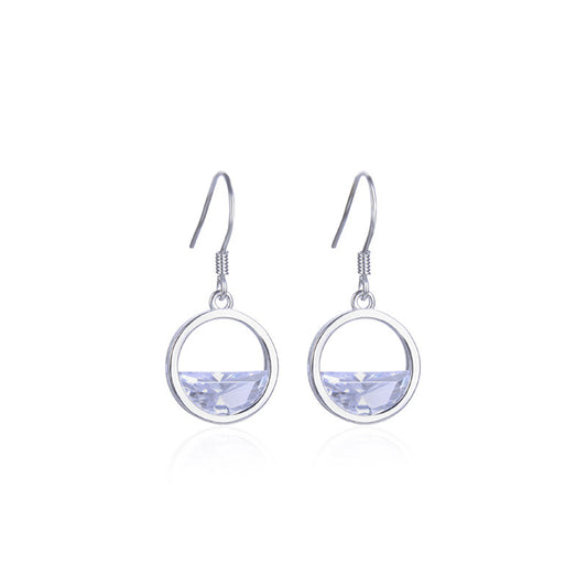 925 Sterling Silver Circle Drop Earrings-Korean Minimalist Geometric Dangle Earrings for Women