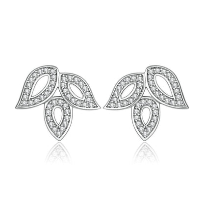925 Sterling Silver Clover Leaf Earrings - Elegant Zircon Studs with European Chic Style