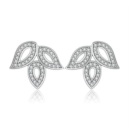 925 Sterling Silver Clover Leaf Earrings - Elegant Zircon Studs with European Chic Style