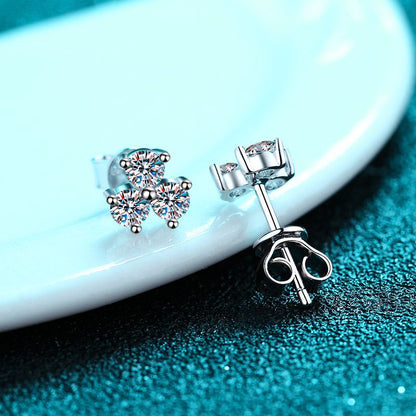 925 Sterling Silver Clover Moissanite Stud Earrings - 0.6CT Floral-Inspired Luxury Jewelry