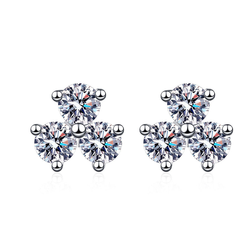 925 Sterling Silver Clover Moissanite Stud Earrings - 0.6CT Floral-Inspired Luxury Jewelry