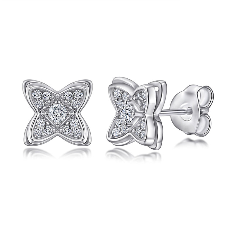 925 Sterling Silver Clover Windmill Earrings for Women Double Layer Rose Gold Plated Zircon Stud Earrings