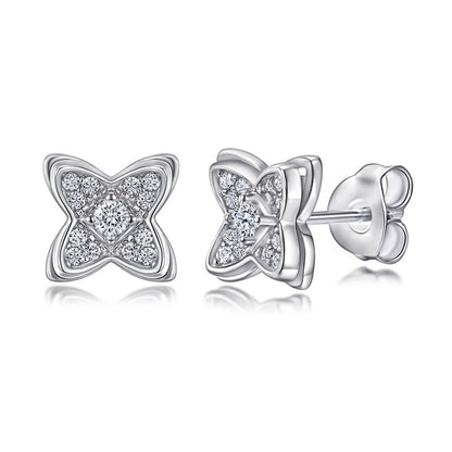 925 Sterling Silver Clover Windmill Earrings for Women Double Layer Rose Gold Plated Zircon Stud Earrings