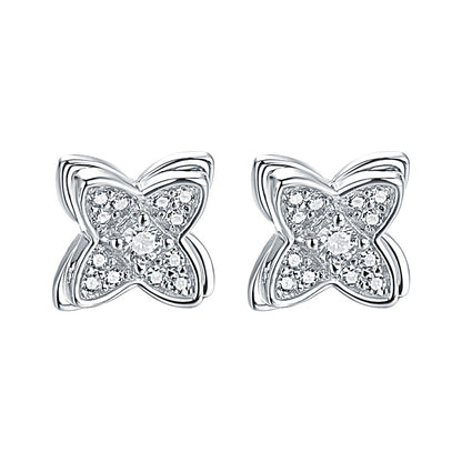 925 Sterling Silver Clover Windmill Earrings for Women Double Layer Rose Gold Plated Zircon Stud Earrings