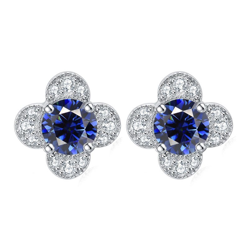 925 Sterling Silver Clover & Plum Blossom Stud Earrings – Dainty Birthstone Floral Collection