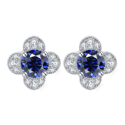925 Sterling Silver Clover & Plum Blossom Stud Earrings – Dainty Birthstone Floral Collection