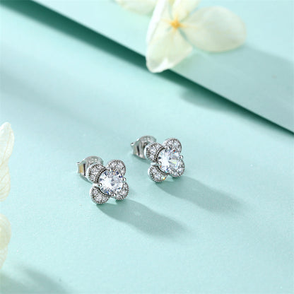 925 Sterling Silver Clover & Plum Blossom Stud Earrings – Dainty Birthstone Floral Collection