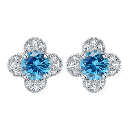 925 Sterling Silver Clover & Plum Blossom Stud Earrings – Dainty Birthstone Floral Collection