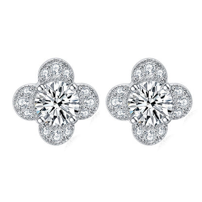 925 Sterling Silver Clover & Plum Blossom Stud Earrings – Dainty Birthstone Floral Collection
