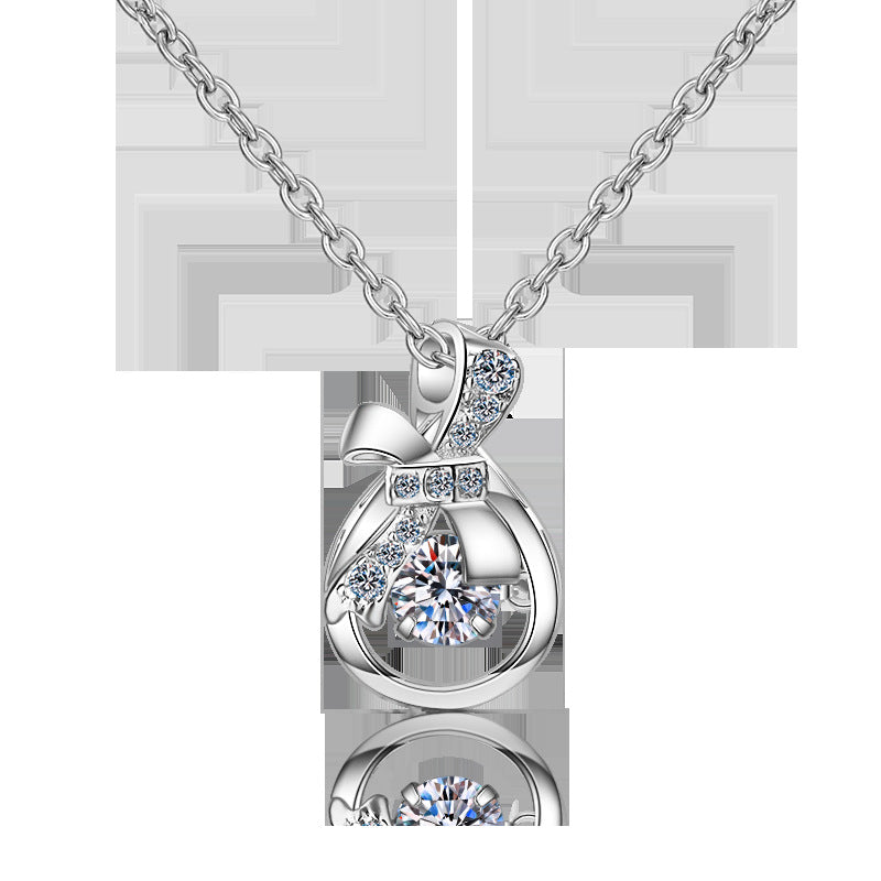 925 Sterling Silver Coin Purse Pendant Necklace - 0.3CT/0.5CT Moissanite Bohemian Collarbone Chain