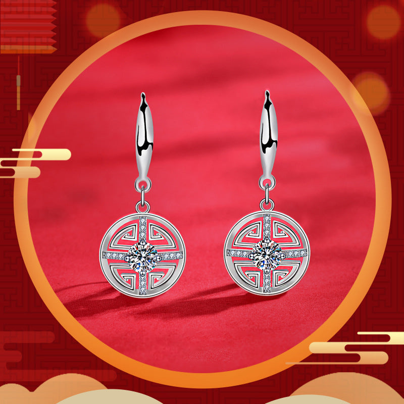 925 Sterling Silver Coin Stud Earrings with 0.5ct Moissanite  White Gold Plated Vintage Inspired Jewelry