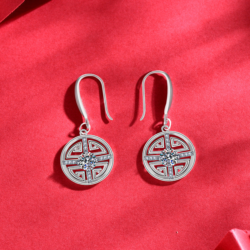 925 Sterling Silver Coin Stud Earrings with 0.5ct Moissanite  White Gold Plated Vintage Inspired Jewelry