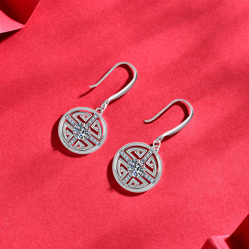 925 Sterling Silver Coin Stud Earrings with 0.5ct Moissanite  White Gold Plated Vintage Inspired Jewelry