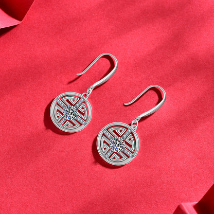 925 Sterling Silver Coin Stud Earrings with 0.5ct Moissanite  White Gold Plated Vintage Inspired Jewelry
