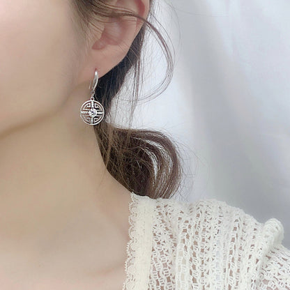 925 Sterling Silver Coin Stud Earrings with 0.5ct Moissanite  White Gold Plated Vintage Inspired Jewelry